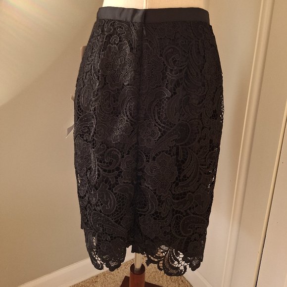Black Skirt w/ Lace Overlay Adrianna Papell Evening Essentials Lord & Taylor NWT - Picture 1 of 9